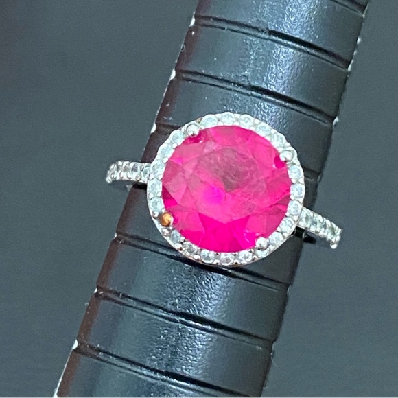 925 Sterling Pink Sapphire CZ Rhinestones Ring Size 6 - Picture 10 of 15